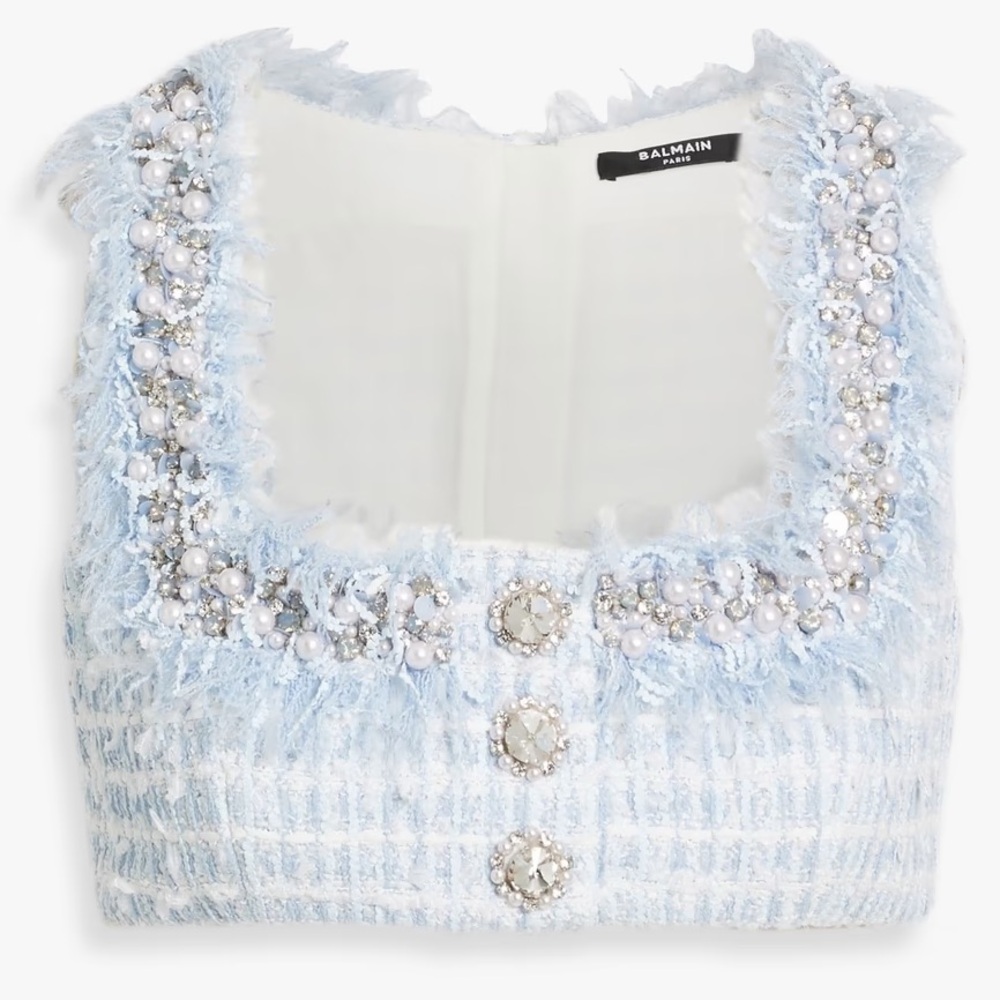 💕SOLD💕BALMAIN Tweed Square-Neck Top